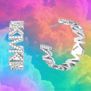 🆕Michael Kors Women’s Silver Cubic Zirconia MK logo Hoop Earrings❤️❤️MSRP: $200
